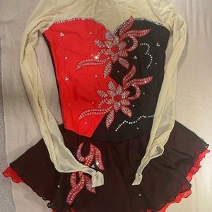 Red and Black Tango Figure Skating Dress